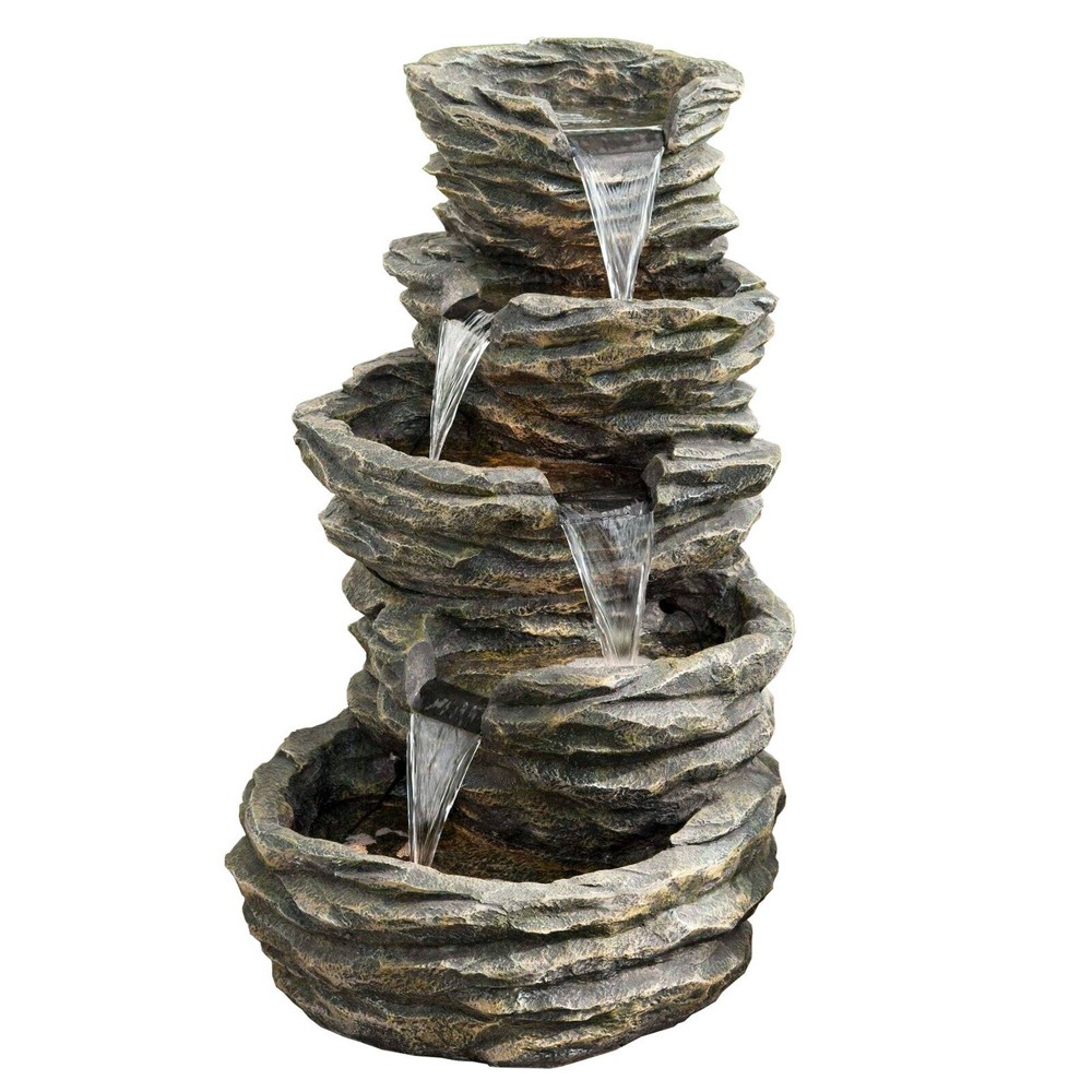 Photos - Garden & Outdoor Decoration 39" Indoor/Outdoor 5-Tier Rock Fiberglass Fountain with Replaceable LED Lights Gray - Alpine Corporation