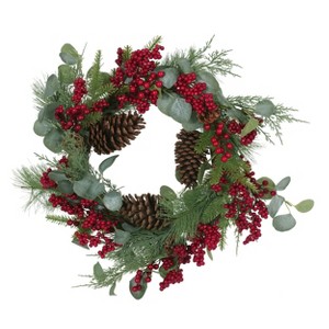 Artificial Greenery Wreath for Wedding Christmas Wreath with Eucalyptus Berries Flowers, Indoor Outdoor Wreaths for Wedding Table Party Home Decor - 1 of 4