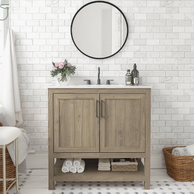 Vivien 36" Brown Wood Bathroom Vanity with Stoneware Surface