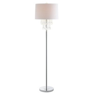 61" Crystal/Metal Abigail Floor Lamp with Linen Shade, LED Silver - JONATHAN Y: Chrome Finish, UL Listed - 1 of 4