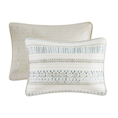 Blue and Taupe Reversible Microfiber Full Quilt Set