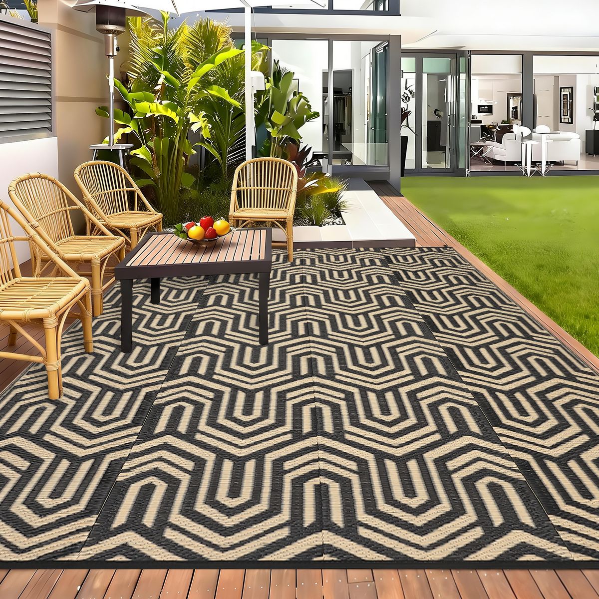 Garvee Outdoor Rug, Weather Resistant Reversible Area Rug, Outside Modern Geometric Carpet for Camping Patio Porch Deck - thumbnail 2
