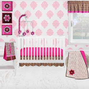 Bacati - Damask Pink Fuschia Chocolate 10 pc Crib Bedding Set with 2 Crib Fitted Sheets - 1 of 4