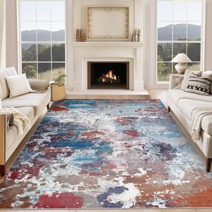 Acekool Modern Abstract Area Rug, Washable Soft Low Pile Non Slip Carpet for Living Room Bedroom Dining, Flat Weave, Easy Care - 1 of 4