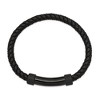 Black Bow Jewelry Black Plated Stainless Steel & Black Leather Bar Bracelet, 8.25 Inch - 2 of 4