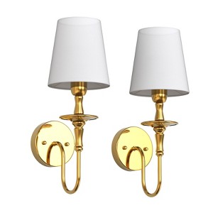 DORESshop 2-Pack Traditional Indoor Wall Lights with Ladder Column White TC Fabric Shades, 2W RGBCW Dimmable LED, Copper Finish, IR Remote - 1 of 4