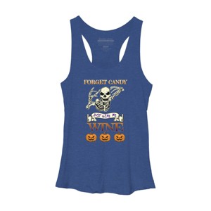 Women's Design By Humans Halloween Costume Forget Candy Just Give Me Wine Gift By TeeShirtMadness Racerback Tank Top - 1 of 3