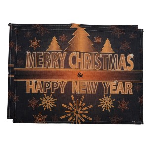 Unique Bargains Christmas Place Mats Linen Black Gold Tone 13"x17.7" 2 Pcs - 1 of 4