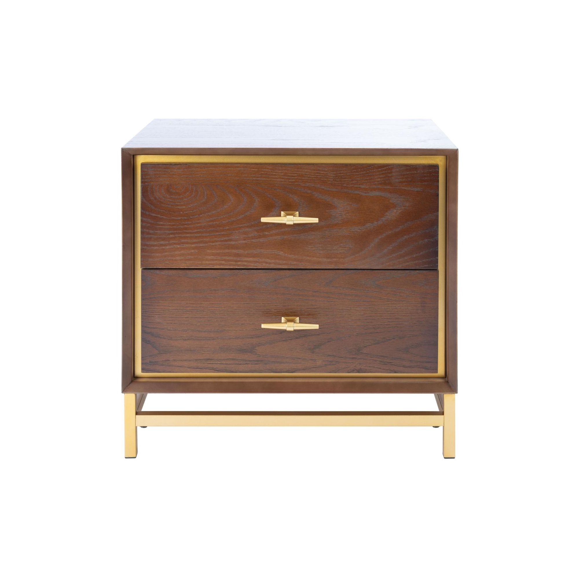 Fenno 2 Drawer Nightstand - NST6401 - Walnut/Brass - Safavieh