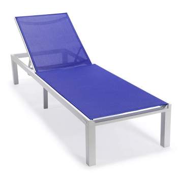 LeisureMod Marlin Patio Sling Chaise Lounge Chair in White Aluminum