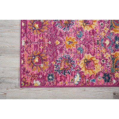 Fuchsia Floral Geometric Synthetic Runner Rug 1'10" x 6'