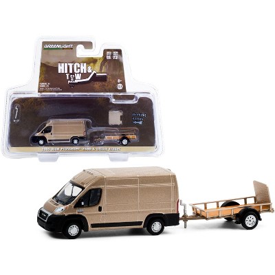 2019 Ram ProMaster 2500 Cargo Van Brown Met. & Flatbed Utility Trailer "Hitch & Tow" 1/64 Diecast Model Car by Greenlight