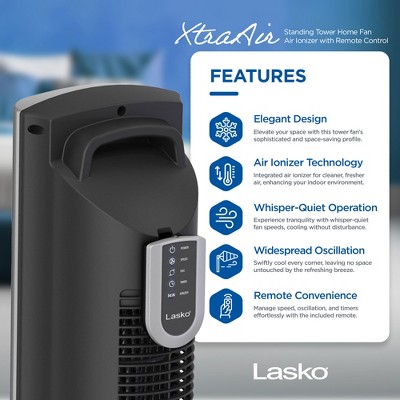 Lasko 48 Inch Silver Oscillating Tower Fan with Remote