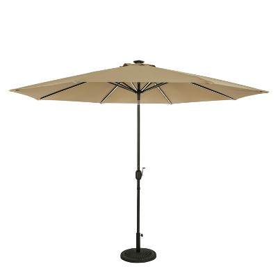 11' Calypso II Market Patio Umbrella with Solar LED Strip Lights Champagne - Island Umbrella