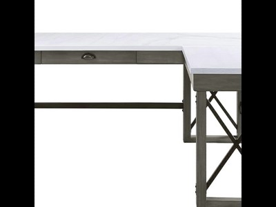 67" Weathered Gray Marble Top Corner Writing Desk with Drawer