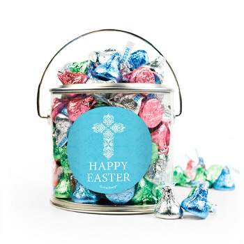 Easter Candy Gift Hershey's Kisses Paint Can Blue Cross-  By Just Candy