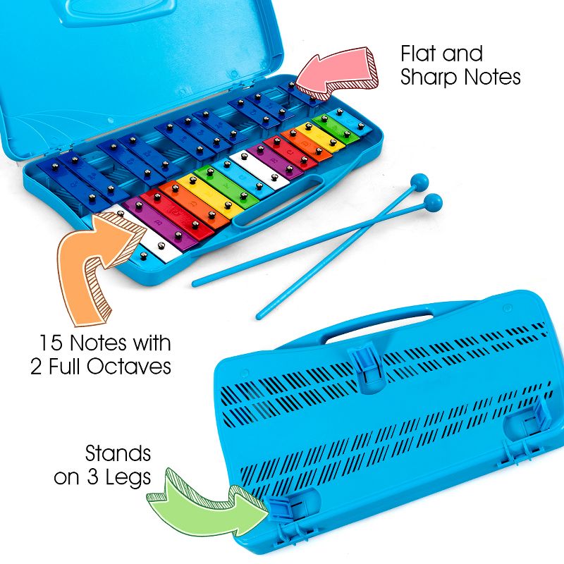 Costway 25 Notes Kids Glockenspiel Chromatic Metal Xylophone w/Case and 2 Mallets, 5 of 10