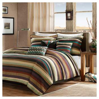 6pc Full/Queen Reyes Reversible Quilted Coverlet Set Blue/Beige/Plum Purple - Madison Park