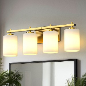 YANSUN 24 in. 4-Light Gold Bathroom Vanity Light with Cylinder Frosted Glass Shade for Bathroom Powder Room or Dressing Room - 1 of 1