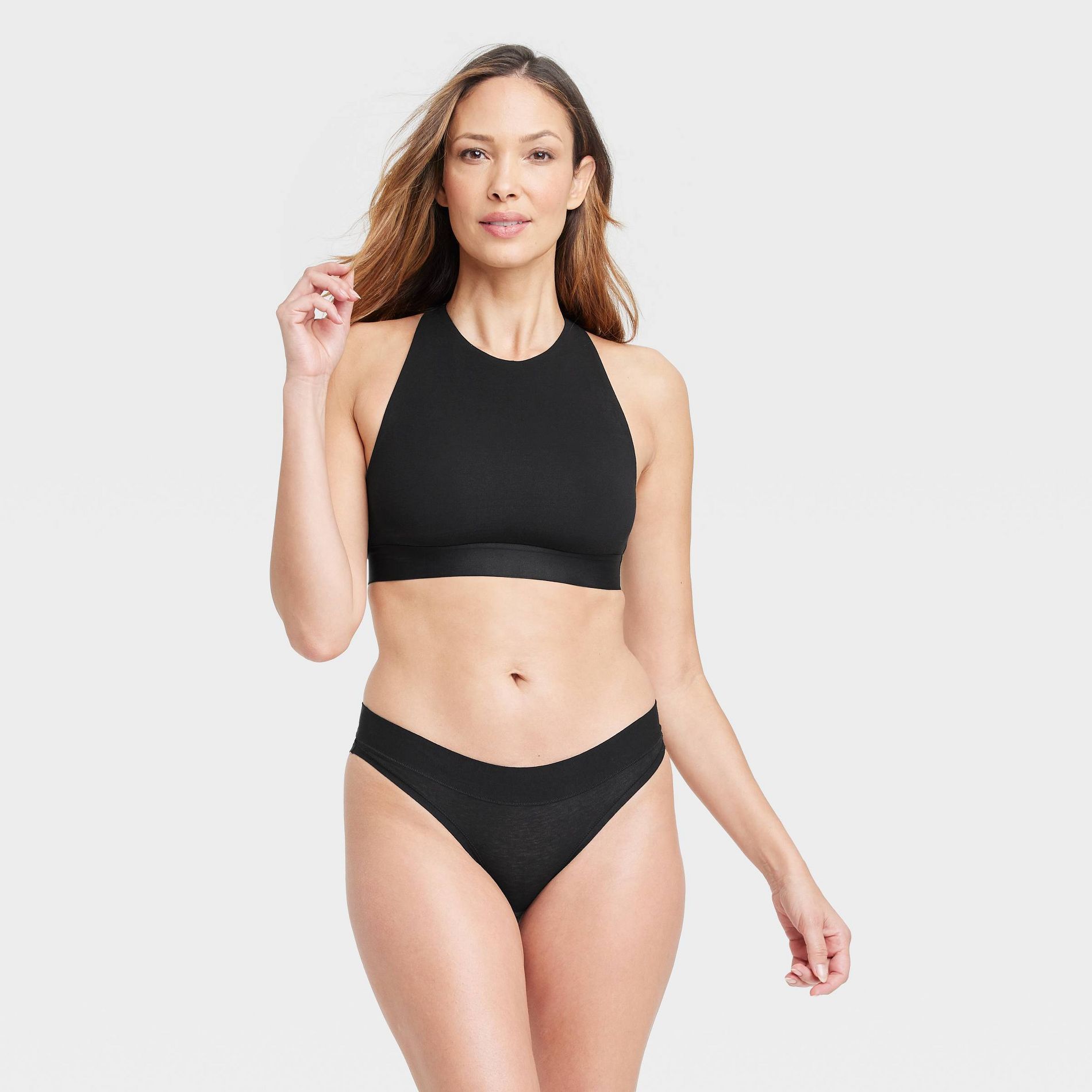 Women's Cotton Stretch Bikini Underwear - Auden™ Black L: Mid Rise, Fold Over Waistband, Knit Jersey