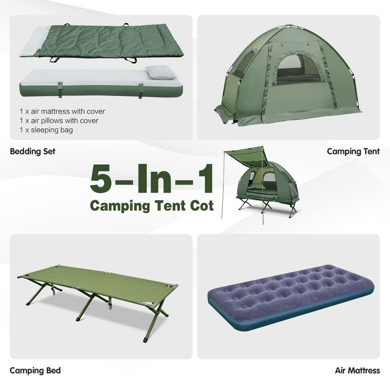 Costway 1-Person Compact Portable Pop-Up Tent/Camping Cot w/ Air Mattress & Sleeping Bag, 3 of 11