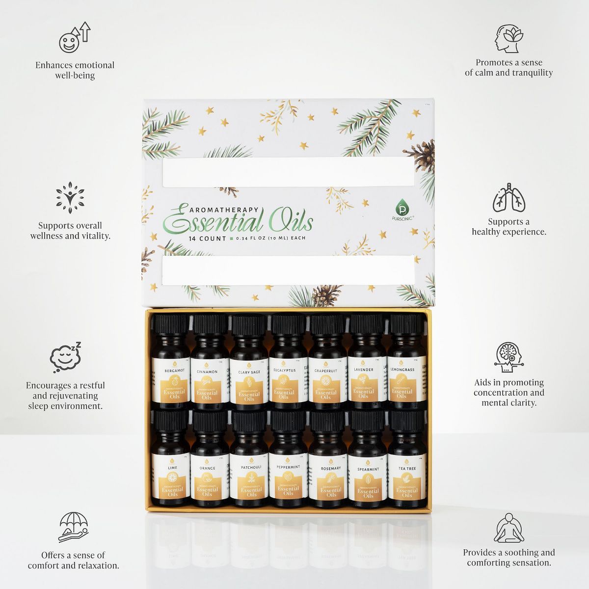 Pursonic Essential Oils Christmas Gift Set – 14-Piece Aromatherapy Collection - thumbnail 2