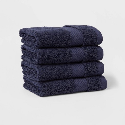 Navy Blue Washcloths 4 Pack Cotton 12x12 Soft & Absorbent Wash Cloths