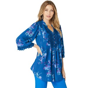 Roaman's Women's Plus Size Juliet Lace Big Shirt - 1 of 4