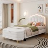 2-Pieces Bedroom Sets, Full Size Flower-Shaped Upholstered Led Platform Bed, Storage Bench For Organized Spaces-Cuddlewood - 2 of 4