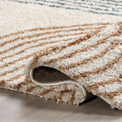 Grecia Beige and Blue Abstract 4' x 6' Shag Area Rug