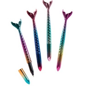 Rainbow Mermaid Tail Pens (4 Pack) - Metallic Shimmer, Black Ink (7.5 Inch) - 1 of 3