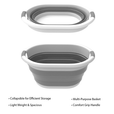 Gray Collapsible Plastic Multiuse Laundry Basket with Comfort Grip