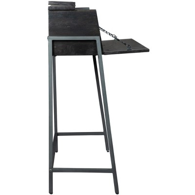 Black Wood Transitional Writing Desk with Drawers