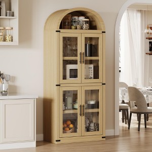 72" Tall Arched Bookshelf Cabinet, Modern Farmhouse Wood Bookcase with 4 Glass Doors & Open Shelf - 1 of 4
