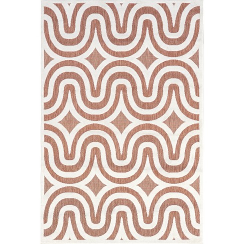 5'X8' Indoor Outdoor Rug Terracotta Orange Geometric Porch Deck