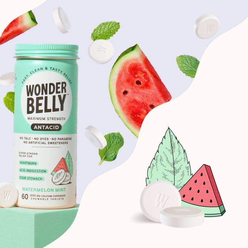 Wonderbelly Antacid 1000mg Chewable Heartburn Relief Tablets - Watermelon Mint - 60ct, 6 of 18