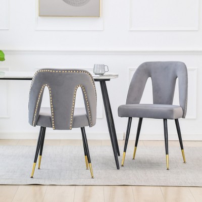 Modern Velvet Upholstered Dining Chair Set of 2 with Nailhead Trim and Gold Tipped Metal Legs for Kitchen or Dining Room-Baofuwish