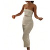 Nmoder Women Summer Casual Tube Dresses Strapless Backless Hollowed Striped Patchwork Long Dress Clubwear - 4 of 4