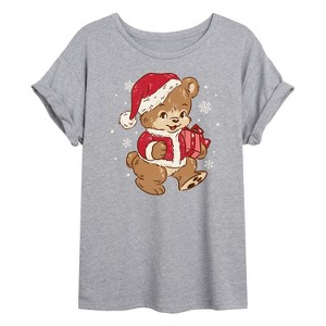 Women's - Instant Message - Santa Teddy Bear Oversized Graphic T-Shirt - 1 of 4