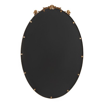 Antique Gold Oval Baroque Vanity Wall Mirror with Ornate Crown
