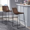 Set of 2 Counter Height Bar Stools, 24-Inch Armless Industrial Faux Leather Chairs with Metal Frame and Footrest for Bar or Kitchen Island–Tanpinhause - 2 of 4