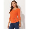 INSPIRE CHIC Women's V Neck 3/4 Sleeves Solid Knitted Buttons Decor Ruched Blouse - 2 of 4