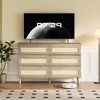 47.2" Large Double Dresser, Rattan 6 Drawer Dresser with Deep Drawers, Wooden Chest of Drawers with Storage, for Entryway Hallway Living Room - 3 of 4