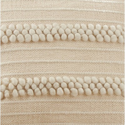 Ivory Pom Pom Striped Cotton Polyester Euro Throw Pillow Cover