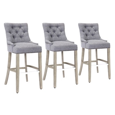 WestinTrends 29" Linen Tufted Buttons Upholstered Wingback Bar Stool (Set of 3)