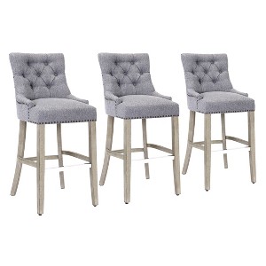 WestinTrends 29" Linen Tufted Buttons Upholstered Wingback Bar Stool (Set of 3) - 1 of 4