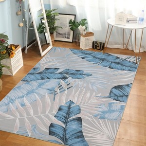 Washable Hallway Runner Rug Modern Tropical Plant Non-Slip Stain-Resistant Low Pile Indoor Home Decor Faux Wool - 1 of 4