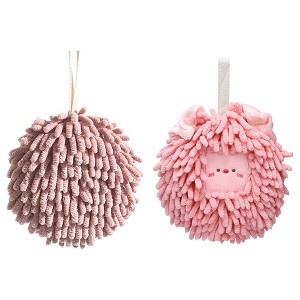 REGALWOVEN 2 Pcs Comfortable Soft Absorbent Chenille Ball Fuzzy Hand Towels - 1 of 4