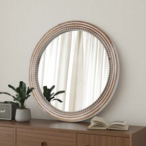 Spassway 24 Inches Wooden Round Wall Mirror Vanity Farmhouse Decorative Circle Mirrors with Whitewash Edge for Bathroom Bedroom Entryway Living Room - 1 of 4