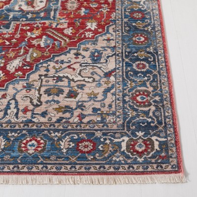 Vintage Red and Blue Floral Synthetic Runner Rug